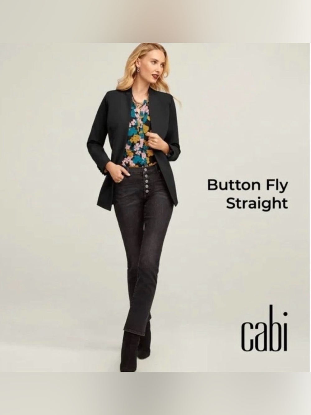 CAbi Button Fly Straight Jeans - Black Wash